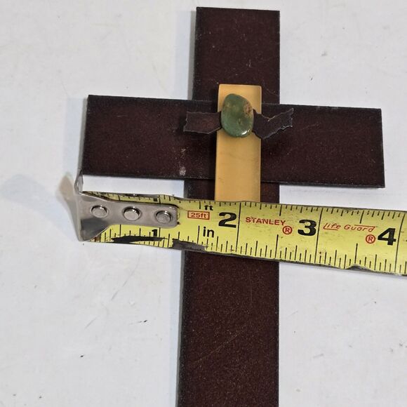Cross Rustic Metal Turquoise Stone Resin/Glass Southwestern Religious 7.5" Wall - Picture 6 of 8